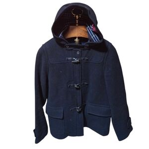 American Eagle Wool Blend Navy Blue Hooded Duffel Coat Horn Toggle Size Large